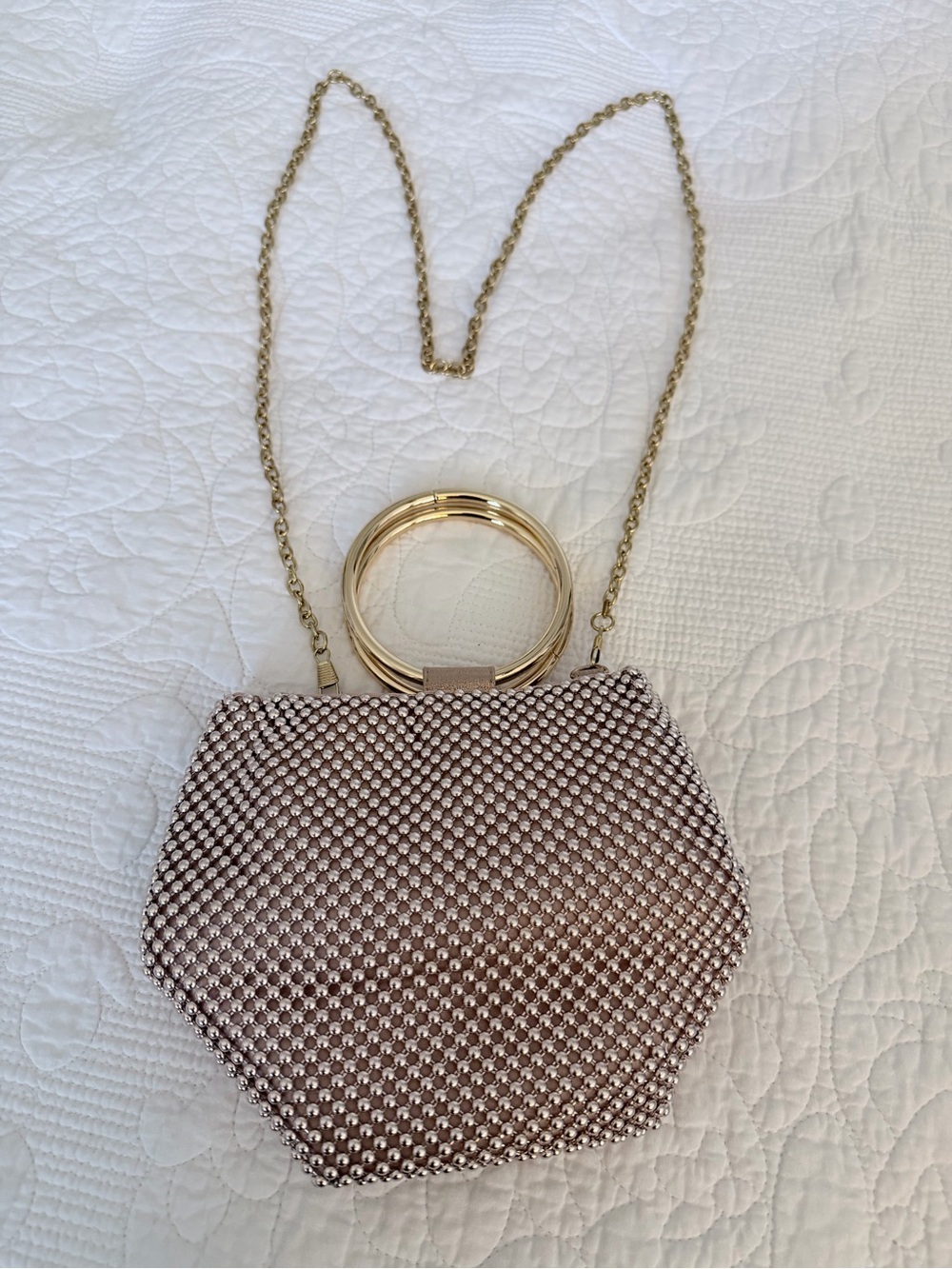 Rose Gold Mesh Hexagon Evening Bag with Gold Chain